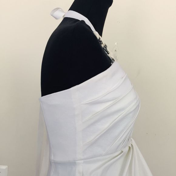 Badgley Mischka Halter Beaded White Cocktail Dress - Picture 10 of 12